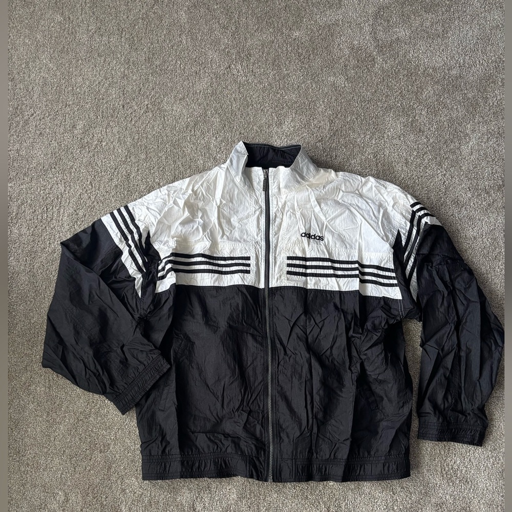 adidas Black and White Colorblock Windbreaker Jacket